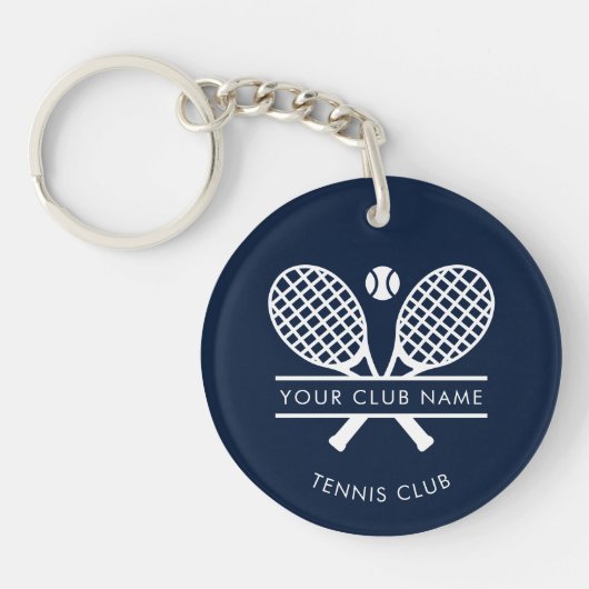 Uw clubnaam Tennis Team Navy Blue Custom Sleutelhanger (Voorkant)