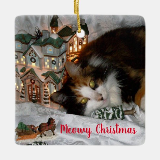 Uw computerkat of hond met Kerstmis Keramisch Ornament (Voorkant)