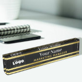 Uw Custom Logo Black and Gold Desktop Name Bord Naambordje