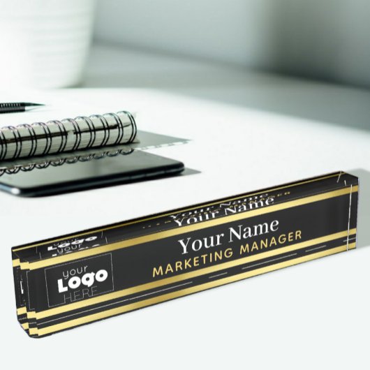 Uw Custom Logo Black and Gold Desktop Name Bord Naambordje