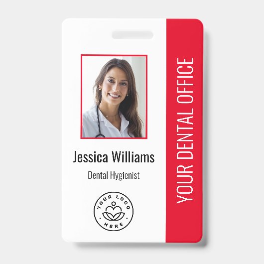 Uw Dentist Kantoor Logo Foto ID Rood Badge (Voorzijde)