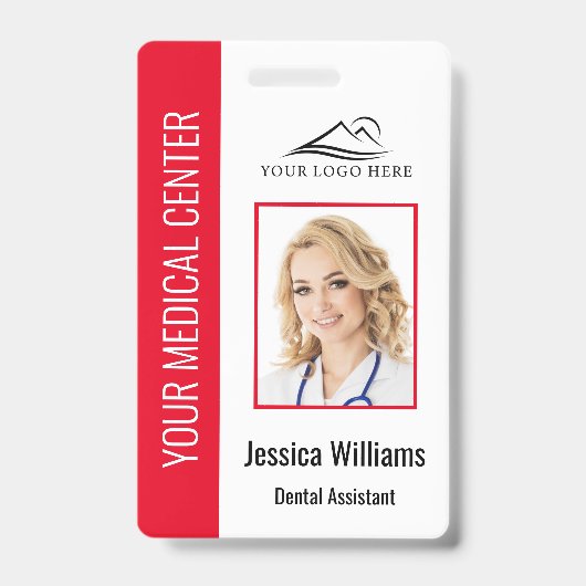 Uw Dentist Kantoor Logo werknemer Foto ID Rood Badge (Front)