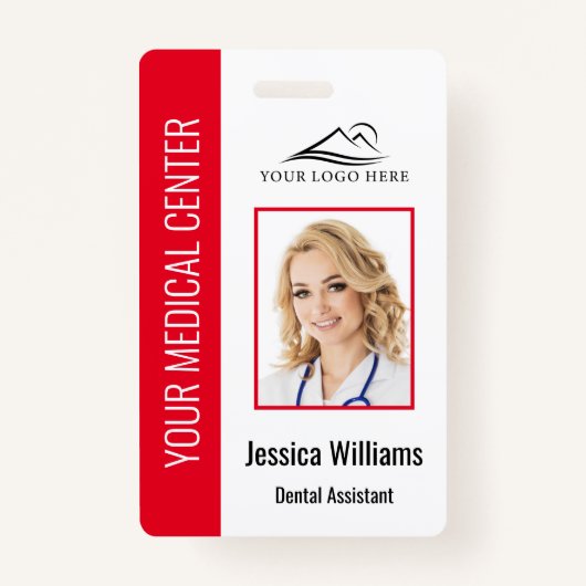 Uw Dentist Kantoor Logo werknemer Foto ID Rood Badge (Voorkant)