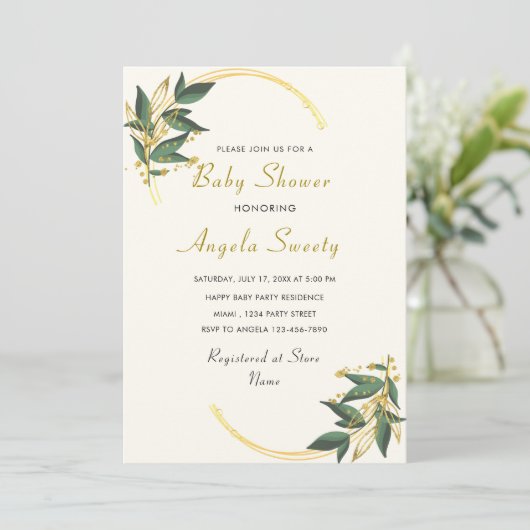 Uw Design Gold Baby shower Invitation Sjabloon (Staand voorkant)
