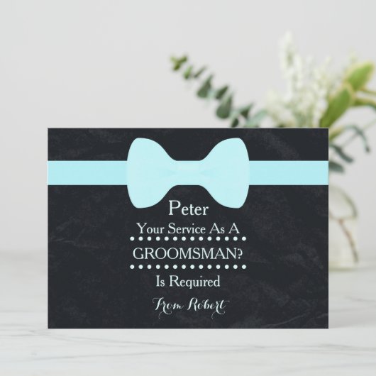 Uw dienst als Groomsman Black Chalkboard Bow Kaart (Staand voorkant)