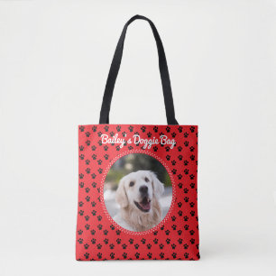Uw Doggie Foto en Schattige Pawprint Patroon Tote Bag