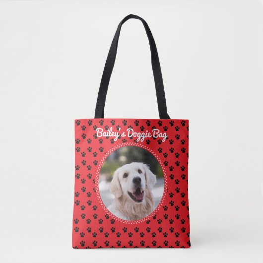 Uw Doggie Foto en Schattige Pawprint Patroon Tote Bag (Voorkant)