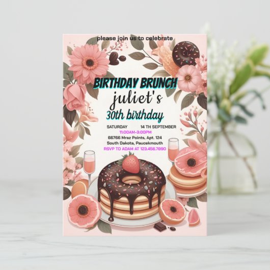 uw Donut pannenkoek volwassen roze Brunch 30e verj Kaart (Staand voorkant)