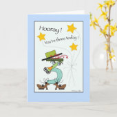 Uw drie Junior Blue Trim Birthday Kaart (Gele Bloem)