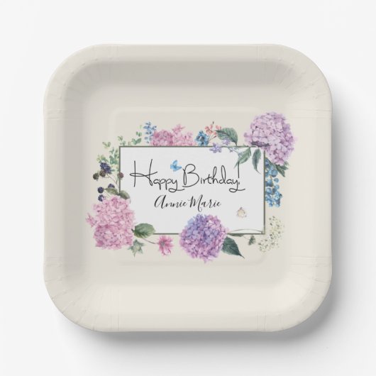 Uw droomfeest, gemakkelijk gemaakt: hortensia papieren bordje (Voorkant)