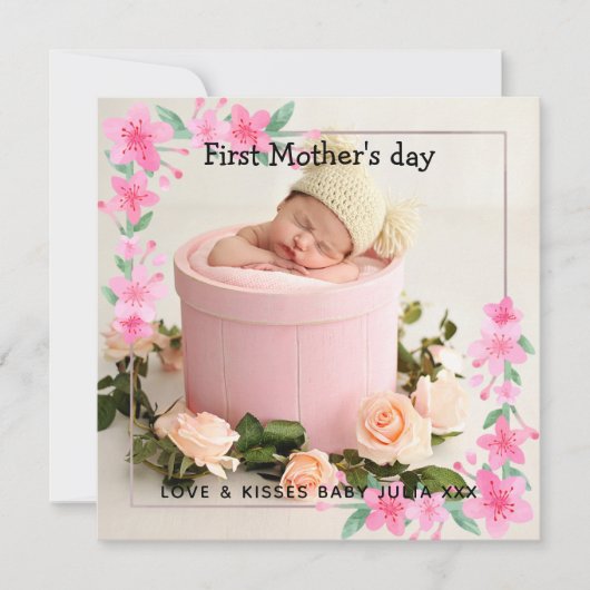 Uw Eerste Moederdag Bloem 2 Foto Collage Feestdagenkaart (Voorkant)