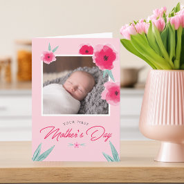 Uw Eerste Moederdag Bloemen Foto Groet Kaart