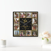 Uw eigen 12 foto-collage van Gold Black Vierkante Klok (Huis)