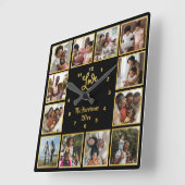 Uw eigen 12 foto-collage van Gold Black Vierkante Klok (Hoek)
