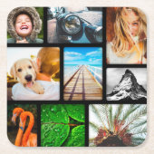 Uw eigen 9 foto-collage omwoeld zwart kartonnen onderzetters (Voorkant)