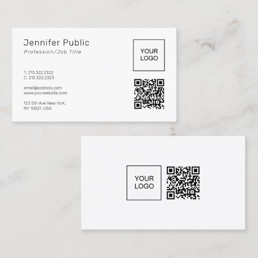 Uw Eigen Bedrijfslogo QR Code Elegante Sjabloon Visitekaartje (Voorkant / Achterkant)