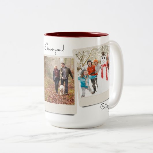 Uw eigen drie foto's & tekst | Directe foto Tweekleurige Koffiemok (Voorkant rechts)