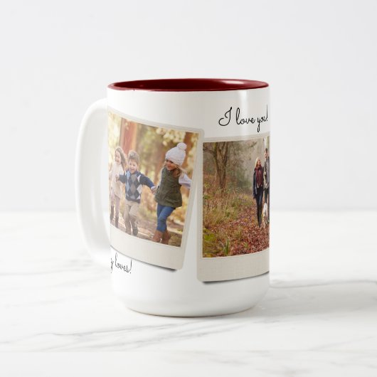 Uw eigen drie foto's & tekst | Directe foto Tweekleurige Koffiemok (Voorkant links)