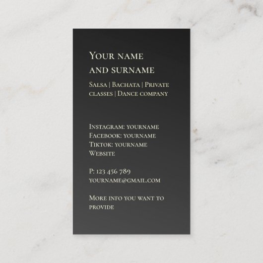 Uw eigen foto dansleraar goud Business Car Visitekaartje (Achterkant)