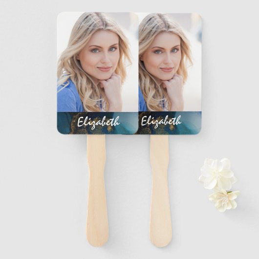 Uw eigen foto Elegant Monogram Afstuderen Handwaaier (Voorkant en achterkant)