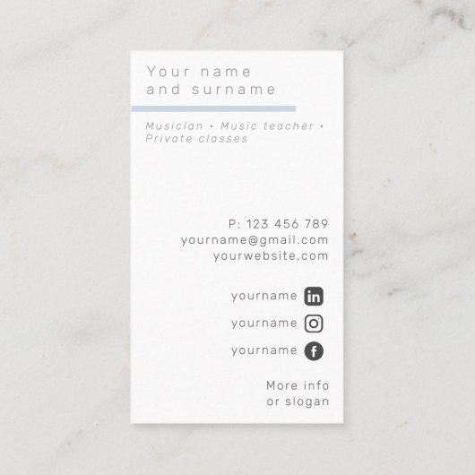 Uw eigen foto Jazz musicus Visitekaartje (Achterkant)