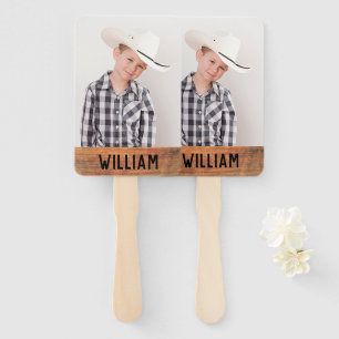 Uw eigen foto Rustic Wood Monogram Afstuderen Handwaaier