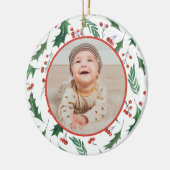 Uw eigen foto-sjabloon Red Berry Holly Border Keramisch Ornament (Links)