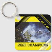 Uw eigen foto's en tekst Geel en Zwart Modern Sleutelhanger (Voorkant)