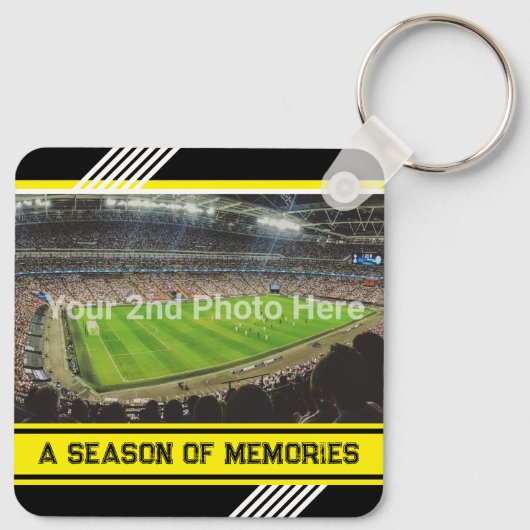 Uw eigen foto's en tekst Geel en Zwart Modern Sleutelhanger (Achterkant)