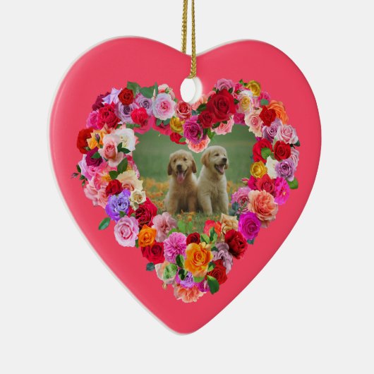 Uw eigen hond Foto Moederdag Rozen Hart Keramisch Ornament (Rechts)