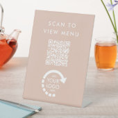 UW EIGEN LOGO Beige QR Code Menu Sign Reclamebord Met Voetstuk (Insitu)