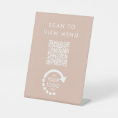 UW EIGEN LOGO Beige QR Code Menu Sign Reclamebord Met Voetstuk (Voorkant)