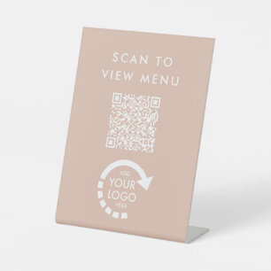 UW EIGEN LOGO Beige QR Code Menu Sign Reclamebord Met Voetstuk