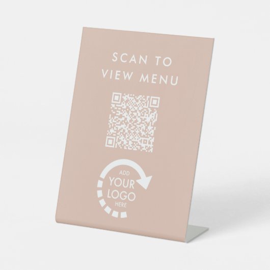 UW EIGEN LOGO Beige QR Code Menu Sign Reclamebord Met Voetstuk (Voorkant)