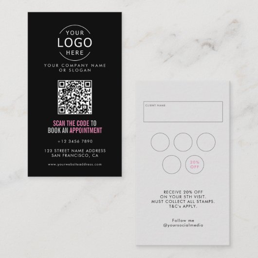 Uw Eigen Logo Schoonheidssalon QR Code Loyalty & Visitekaartje (Voorkant / Achterkant)