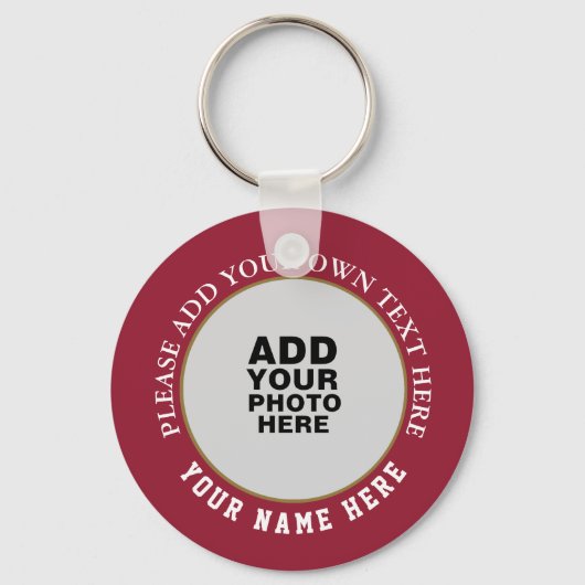 uw eigen naam, tekst en foto op rood sleutelhanger (Achterkant)