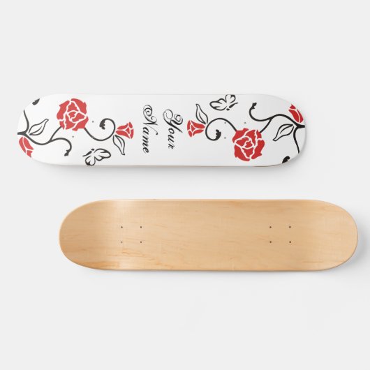 Uw eigen skateboard - Roos wijn en vlinder (Horizontaal)