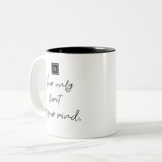 Uw enige limiet is uw mind quote monogram tweekleurige koffiemok (Voorkant links)