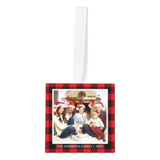 Uw familie 4 Foto Collage Red Pset Decoratie (Voorkant)