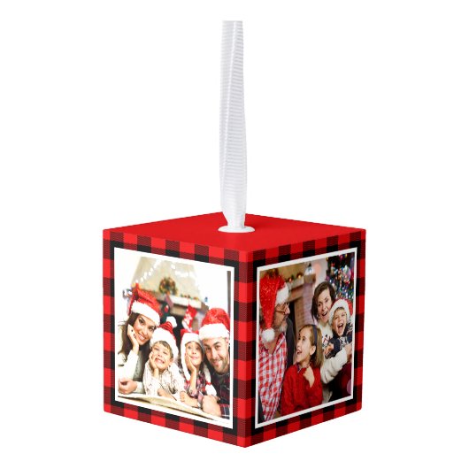 Uw familie 4 Foto Collage Red Pset Decoratie (Achter hoekig)