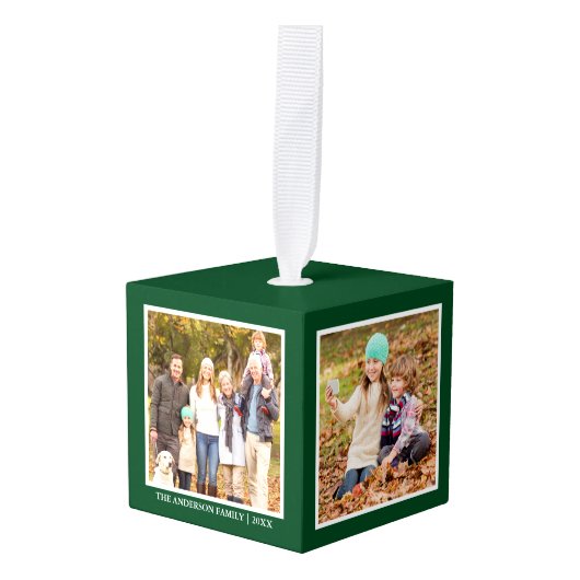 Uw familie 4 fotocollage groen decoratie (Voorkant hoekig)