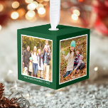 Uw familie 4 fotocollage groen decoratie<br><div class="desc">Uw familie Foto's 4 Fotocollage Green Cube Ornament</div>