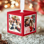 Uw familie 4 fotocollage rood decoratie<br><div class="desc">Uw familie Foto's 4 Fotocollage Red Cube Ornament</div>