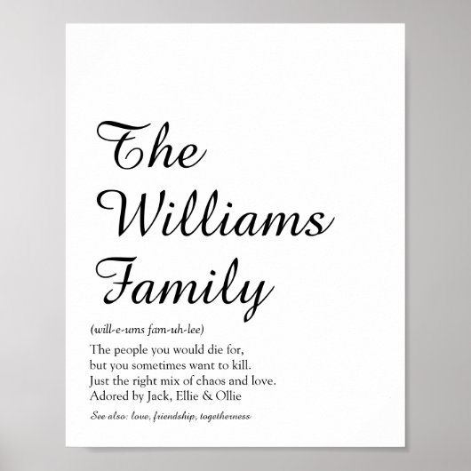 Uw familie definitie script zwart en wit poster (Voorkant)