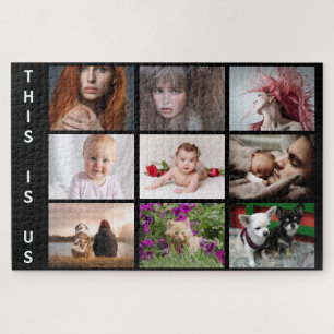 UW familie en huisdieren collage op zwart Legpuzzel