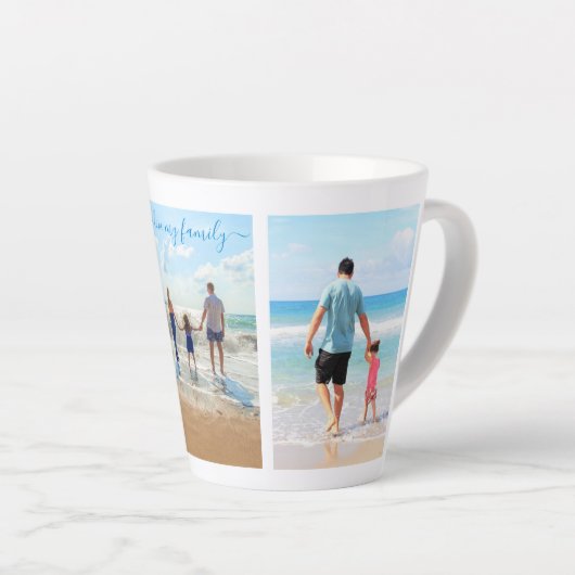 Uw Familie Fotocollage Latte Mok met Tekst (Rechterhoek)
