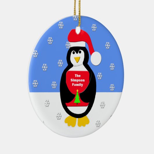 Uw familie kerstversiering - pinguïn keramisch ornament (Rechts)