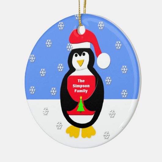 Uw familie kerstversiering - pinguïn keramisch ornament (Links)