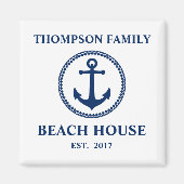 Uw familienaam Beach House Zee Anchor White Blue Magneet (Voorkant)