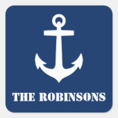 Uw familienaam Classic Nautical Anker Navy Blue Vierkante Sticker (Voorkant)
